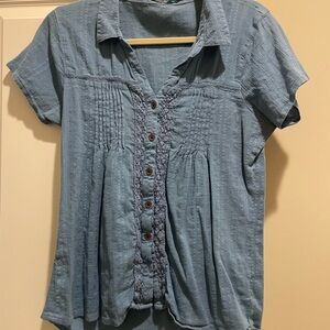 Prana Size M Cottage Core Blue Button-Up Women's Blouse